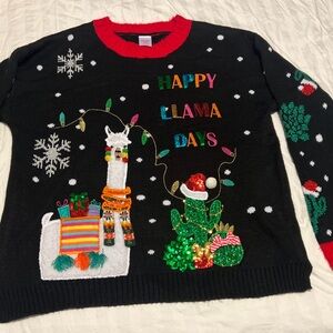 Holiday Time Black and Red “Happy Llama Days” Ugly Christmas Sweater Sz L